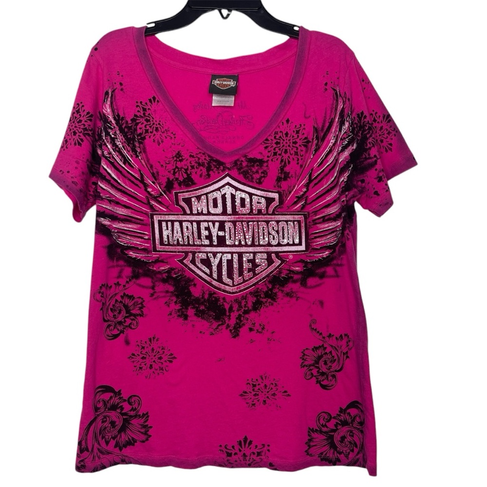 Harley Davidson Mt Mckinley Delani Park Alaska Hot Pink T Shirt